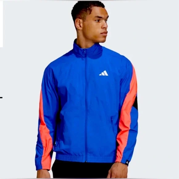 Adidas Woven Tape Jacket Water Resistant Wind Breaker - Men’s Small - Royal Blue - Picture 1 of 16